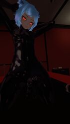 3d_model big_penis blue_hair blueysenpai cock cock_out erection femboy latex latex_suit naked red_eyes solo throbbing_penis virtual_reality vr vrchat vrchat_avatar