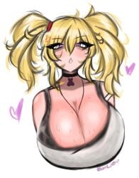 1girls anger_vein angry animal_print big_breasts blonde_hair breast_focus breasts choker cleavage coco_kaine female gyaru heart hololive huge_breasts looking_at_viewer lumi_xiii mole mole_on_breast mole_under_eye open_mouth solo sweat sweaty sweaty_breasts twintails virtual_youtuber white_shirt