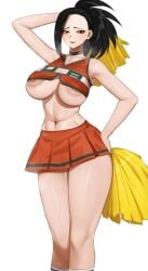 1girls arms_up ass big_ass big_breasts black_eyes black_hair blush breasts cheerleader cheerleader_uniform choker embarrassed female female_focus female_only fit_female long_hair looking_at_viewer momo_yaoyorozu muscular my_hero_academia nipple_slip nipples open_mouth pom_poms ponytail senju_(snz0) socks solo solo_female solo_focus sweat thick_thighs thighs