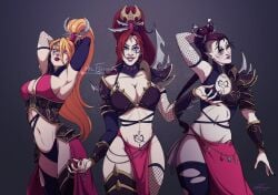 3girls alien alien_girl dark_eldar drukhari eldar elf_ears female female_only little_fernarda warhammer_(franchise) warhammer_40k