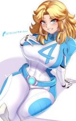 1girls absurdres animification anisdrawn ass belt big_ass big_breasts big_thighs blonde_hair blue_eyes bodysuit breasts butt dialogue earrings fantastic_four female female_focus female_only gigantic_ass gigantic_thighs hand_on_own_hip heart highres hoop_earrings huge_ass huge_breasts huge_thighs invisible_woman invisible_woman_(marvel_rivals) jewelry large_breasts long_hair marvel marvel_rivals skintight smile solo sue_richards sue_storm superhero_costume tagme text thick_hips thick_thighs thighs