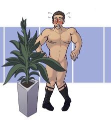 blush brown_hair caught_naked censored enm no_visible_genitalia pixar potted_plant socks_and_shoes the_incredibles_2 tvfish-art windows winston_deavor