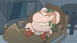 animated ass balls beard bulge bunbunny_(artist) christmas facial_hair flaccid gif jockstrap male male_only overweight penis santa_claus sitting smallsrabbit white_hair