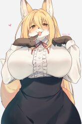 aky_sg6 anthro big_breasts black_skirt blonde_hair fox fox_ears orange_eyes tagme tongue_out