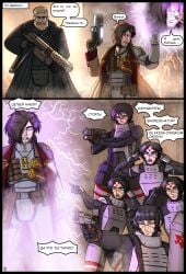 6+girls 6girls comic comic_page crossover dialogue female grenade gun imperium_of_man inquisition_(warhammer_40k) inquisitor_(warhammer_40k) multiple_girls psyker russian_text signalis speech_bubble text unop warhammer_(franchise) warhammer_40k