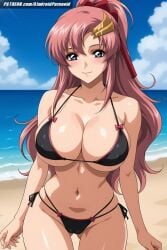 ai_generated aindroidparanoid ass beach big_butt bikini blue_eyes breasts busty cameltoe curvy fat_ass female female_only gundam gundam_00 gundam_seed huge_breasts lacus_clyne large_breasts nipples outdoors pink_hair ponytail stable_diffusion taller_girl voluptuous