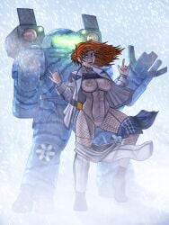 1girls 2024 battletech big_breasts character_request clan_(battletech) commission elemental_(battletech) female green_eyes orange_hair power_armor robot tagme_(character) tomboy unop variant_set