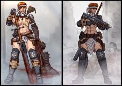 1girls abs adepta_sororitas alternate_version_available chainsword chaos_(warhammer) chaos_cultist english_text female gun imperium_of_man purity_seal scar scars sister_of_battle sword text tomboy unop warhammer_(franchise) warhammer_40k weapon