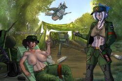 3girls abs big_breasts image_set military military_uniform russian russian_text tomboy unop