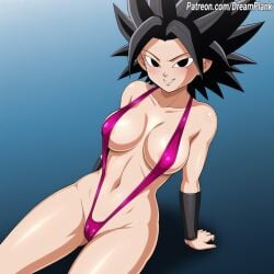 ai_generated cameltoe caulifla dragon_ball_super dreamplank large_breasts simple_background sling_bikini thick