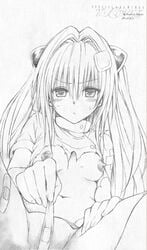 bandaid bandaid_on_pussy breasts golden_darkness konjiki_no_yami monochrome nipples nurse to_love-ru torn_clothes yabuki_kentarou