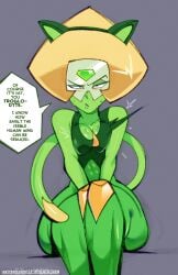 1girl 2025 big_ass blonde_hair blushing brat bratty cartoon_network cat_ears cat_tail child_bearing_hips colored crimsoncoax digital_painting fat_ass female front_view full_body_view full_color gem gem_(species) green_skin half_lidded_eyes hourglass_figure insult juicy_thighs lustful_gaze minimalist_background peridot_(steven_universe) secretly_loves_it short_hair shortstack sketch_art slim_female solo steven_universe straight_hair sweat_drops teasing thick_ass thick_thighs wide_hips