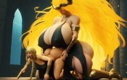 1futa 1girls ahe_gao ai_generated balls big_breasts blonde_hair blush breasts doggy_style elden_ring female futa_giantess futa_on_female futanari giantess goddess huge_breasts huge_bulge huge_cock human larger_female mini_giantess mostly_nude pony_diffusion_xl queen_marika_the_eternal rough_sex selfcest stable_diffusion