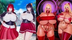 2girls 3d akeno_himejima arcrad armpits before_and_after bimbo bimbofication bimbofied blonde_hair body_writing clothing female female_only functionally_nude functionally_nude_female gigantic_breasts high_school_dxd honey_select honey_select_2 hourglass_figure huge_ass huge_breasts hypnosis mind_control navel nipple_piercing panties post_transformation pre-transformation pubic_tattoo queen_of_spades rias_gremory solo solo_female stockings tattoo thick_thighs tongue tongue_out transformation wide_hips