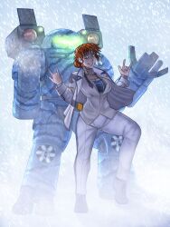 1girls 2024 battletech big_breasts character_request clan_(battletech) commission elemental_(battletech) female green_eyes orange_hair power_armor robot tagme_(character) tomboy unop variant_set