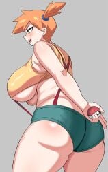 1girls alternate_ass_size alternate_breast_size ass blush crop_top curvy from_behind green_eyes kasumi_(pokemon) large_ass large_breasts open_mouth orange_hair pokeball pokemon pokemon_(anime) pokemon_rgby ponytail shorts smile solo suspenders thick_ass thick_thighs underboob yellow_crop_top ytrall