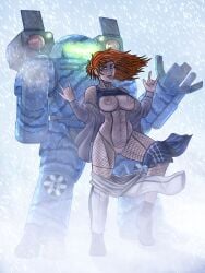 1girls 2024 battletech big_breasts character_request clan_(battletech) commission elemental_(battletech) female green_eyes orange_hair power_armor red_hair robot tomboy unop variant_set