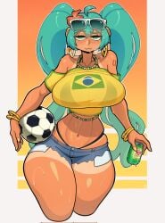 1girls ass beads big_ass big_breasts big_thighs brazil brazilian brazilian_female brazilian_miku breasts butt cyan_eyes cyan_hair female female_only gigantic_breasts gigantic_thighs hatsune_miku huge_ass huge_breasts huge_thighs latin_american_hatsune_miku_(meme) long_hair looking_at_viewer shirt shorts solo sweat sweatdrop sweating tagme takyzen tan tan_body thick_hips thick_thighs thighs thong twintails vocaloid waist_beads whale_tail whale_tail_(clothing) yellow_shirt