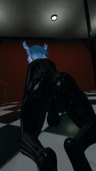 3d_model ass balls blue_hair blueysenpai femboy latex latex_suit naked shiny_ass shiny_butt shiny_skin solo virtual_reality vr vrchat vrchat_avatar