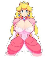 1girls big_boobs big_breasts blonde_hair blue_eyes boobs boobs_bigger_than_head breasts breasts_bigger_than_head cleavage crown dress earrings elbow_gloves gloves jewelry lace lace_bra mario_(series) necklace princess_peach sketch smiling_at_viewer solo super_mario_bros. theycallhimcake underwear white_bra