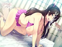 after_sex breasts censored cum cum_in_pussy cum_on_face facial female hanging_breasts kanojo_wa_dare_to_demo_sex_suru large_breasts orcsoft penis sanagi_torajirou shiny shiny_skin sweat