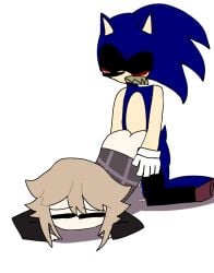 =_= abuse anthro anthro_on_human arms ass black_sclera blonde_hair clothes dark_fur duo female/male female_penetrated fucked_from_behind light-skinned_female sex short_hair simple_background sonic.exe sonic.exe_(character) sonic_(series) straight teeth_clenched urotsuki weird_crossover what why yume_2kki