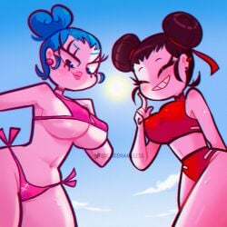 1girls big_breasts big_hips blue_hair cakenameless female looking_at_viewer looking_down pucca pucca_(franchise) ring_ring swimsuit thick_lips thick_thighs