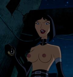 blue_eyes bob_cut fiend_fiends huge_breasts madame_rouge mature_female nipples red_lipstick screenshot_edit teen_titans