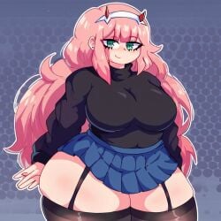 2d_(artwork) ai_generated anime civitai darling_in_the_franxx long_hair looking_at_viewer smile smiling smiling_at_viewer thick_ass thick_legs thick_thighs zero_two_(darling_in_the_franxx)