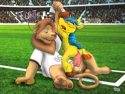 2boys anal armadillo ass balls big_penis blush bottomless closed_eyes cup duo erection feline fifa football forced forced_yaoi fuleco furry furry_only gay german_text goleo imminent_penetration lifted lion male male_only mammal mascot no_humans outside penis precum public puggy rape sheath soccer stadium straining text yaoi