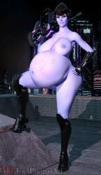 1girls 3d belly big_belly big_breasts blizzard_entertainment blue_skin breasts female female_only large_breasts mrjoelpreggoart nipples outie_navel overwatch pregnant ready_to_pop solo solo_female veiny_belly widowmaker