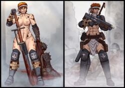 1girls abs adepta_sororitas alternate_version_available chainsword chaos_(warhammer) chaos_cultist english_text female gun imperium_of_man purity_seal scar scars sister_of_battle sword text tomboy unop warhammer_(franchise) warhammer_40k weapon