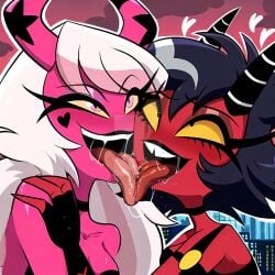 2demons 2girls ai_generated cheating_wife demon demon_girl demon_girls demon_horns demoness demons dripping_saliva drooling_tongue french_kissing hellhound helluva_boss imp kissing making_out millie_(helluva_boss) powerhouserift saliva saliva_drip saliva_on_tongue saliva_string slobber sloppy_kiss succubus tongue_kiss tongue_touching_another's_tongue tongues_touching verosika_mayday verosika_mayday_(helluva_boss) yuri