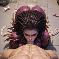 1female 1girls 2d ai_generated athletic_female big_ass bone_wings creepy deepthroat detailed_female fellatio female girl heroes_of_the_storm hi_res high_resolution highres human human_penetrating infested kerrigan light-skinned_male monster_girl on_all_fours oral pony_diffusion_xltasy purple_eyes queen_of_blades sarah_kerrigan serotec starcraft starcraft_2 throat_fuck wings zerg