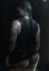 1girls 3d abigail_anderson ass back_view big_ass blood bottomless braid braided_hair braided_ponytail female female_only muscular muscular_female ponytail raining realistic shirt skstalker solo solo_female the_last_of_us the_last_of_us_2 wet_skin