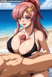 ai_generated aindroidparanoid ass beach big_butt bikini blue_eyes boobjob breasts busty cameltoe cock curvy fat_ass female female_only gundam gundam_00 gundam_seed huge_breasts huge_cock lacus_clyne large_breasts large_penis nipples outdoors paizuri penis pink_hair ponytail stable_diffusion taller_girl titjob titjob voluptuous