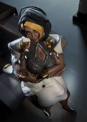 1futa 3d 3d_(artwork) blizzard_entertainment boner boner_in_pants boner_under_clothes brown_eyes brown_skin buldge dark-skinned_futa domina erection_under_clothes fully_clothed futa_only futanari heels large_breasts looking_at_viewer overwatch overwatch_2 pensubz skirt solo_futa vaira_singhania