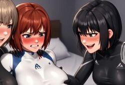 ai_generated animated bed black_bodysuit blonde_female bodysuit brainwashing brunette_female captured_female captured_heroine coercion curvy defeat_sex defeated_heroine dubious_consent femsub fff_threesome fingering fingering_through_clothes forced_orgasm forced_sex heroine_in_trouble lesbian_sex lezdom milf moaning oc orgasm pleasure_face reach_around redhead_female restrained short_hair sound sound_effects tagme taunting teasing threesome video white_bodysuit yuri