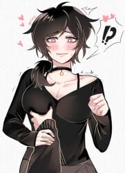 ashley_graves andrew_graves incest siblings brother_and_sister 1girls 1boy male female straight the_coffin_of_andy_and_leyley feyy 2d pov groping groping_breasts breast_grab surprised clothed blush pink_eyes black_hair ponytail holding_arm choker breasts cleavage bra_strap squeezing_breast