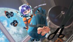 asian asian_female astronaut barefoot bdsm blizzard_entertainment bondage floating helpless helpless_female juno_(overwatch) overwatch overwatch_2 purple_hair rope_bondage skyripe space tagme weightlessness zero_gravity