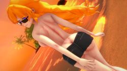 1girls 3d ass backboob beach big_ass big_breasts blonde_hair busty butt_crack denim_shorts fat_ass female female_only half-closed_eyes hi_res large_breasts legs logang45 long_hair looking_at_viewer looking_back naughty_face ocean parted_lips purple_eyes rwby sensual sexy sexy_pose shorts smile solo sunglasses sunset teeth thighs topless voluptuous water wet yang_xiao_long