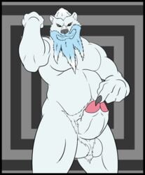 1boy anthro balls bear beard darius_leodragon erection facial_hair flexing humanoid_penis looking_at_viewer male male_only mammal musclegut partially_retracted_foreskin penis polar_bear pubes smile solo standing uncut