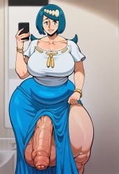 ai_generated big_balls big_breasts big_penis futanari gvukub huge_balls huge_breasts huge_cock lana's_mother_(pokemon) nintendo pokemon selfie skirt_lift thick_thighs wide_hips