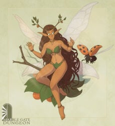 brett_neufeld fairy female fantasy barefoot pointy_ears bikini leaf_clothing leaf_bikini ladybug wings fairy_wings plant_humanoid antennae