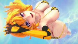 1girls 3d arm_above_head ass beach big_ass big_breasts blonde_hair busty butt_crack fat_ass female female_only from_above half-closed_eyes hi_res large_breasts legs logang45 long_hair ocean open_mouth purple_eyes rwby sensual sexy sexy_pose smile solo teeth thighs thong_bikini tongue voluptuous water wet yang_xiao_long