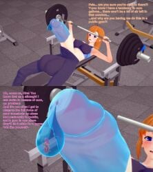 1futa 1girls 3d balls condom eira_baclan english_text female futa_giantess futanari giantess giantess_futa huge_balls huge_cock intersex koikatsu lifting_weights oc orange_hair original original_character pele_keahi penis pink_hair shrunken_female slime_girl sports_bra sweatpants text trapped_in_condom xavierhuge