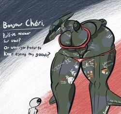 aeromorph aircraft airplane big_butt body_writing butt clothed clothing dialogue female french hi_res huge_butt huge_hips huge_thighs iconictm jet living_aircraft living_machine living_vehicle looming machine panties panties_down partially_clothed size_difference thick_thighs topwear tube_top underwear underwear_down vehicle wide_hips
