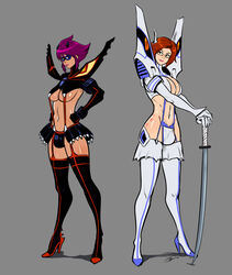 2futas armor ball_bulge balls balls_in_panties balls_under_clothes bikini_armor breasts bulge cleavage cosplay costume dickgirl flaccid futa_only futa_with_futa futanari glasses hair high_heel_boots intersex izra junketsu junketsu_(cosplay) kill_la_kill kiryuuin_satsuki_(cosplay) large_breasts light_skin mask matoi_ryuuko_(cosplay) mey-mey orange_hair panties panty_bulge penis penis_bulge penis_in_panties penis_under_clothes pin_up pinup purple_hair red_hair senketsu senketsu_(cosplay) standing sword tattoo the_phantom_futa thigh_boots weapon wide_hips