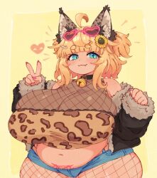 blush chubby cyan_(vtuber) fang gigantic_breasts gyaru hyper indie_virtual_youtuber original panther_print pubic_tattoo smile thick_thighs v virtual_youtuber wide_hips