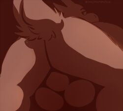ambiguous_species anthro backsack balls big_balls butt genitals joebluefox looking_at_viewer looking_back looking_back_at_viewer male perineum rear_view shadow solo tail
